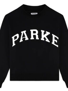 Parke Black Crewneck Sweatshirt with White Collegiate Logo NWT Unisex